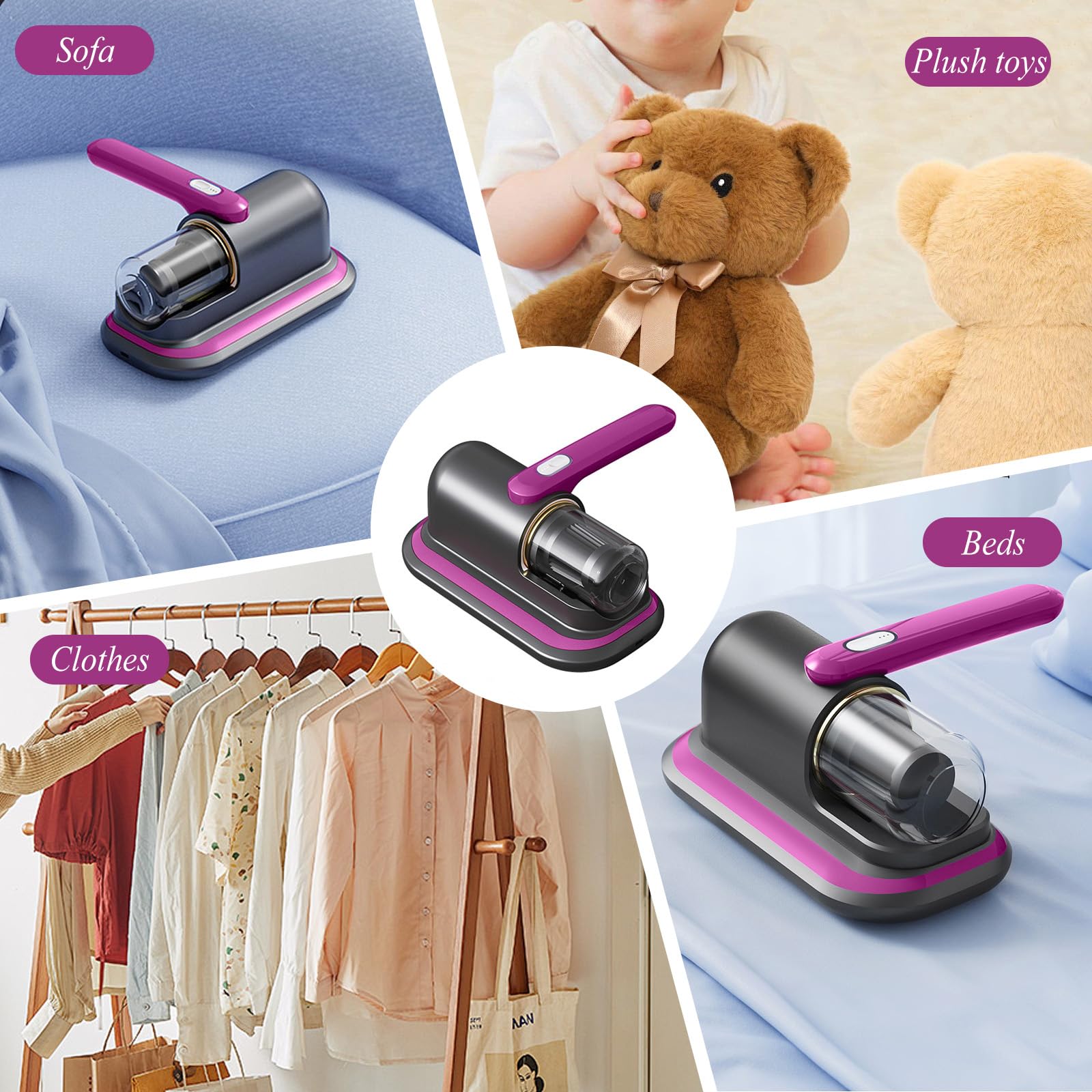 HAMON Milbensauger für Matratzen, 8000Pa Milbenstaubsauger mit UV Licht, Kabellos Bett-Staubsauger mit Dauerstaubbehälter für Matratzen,Sofa, Kissen,Teppiche