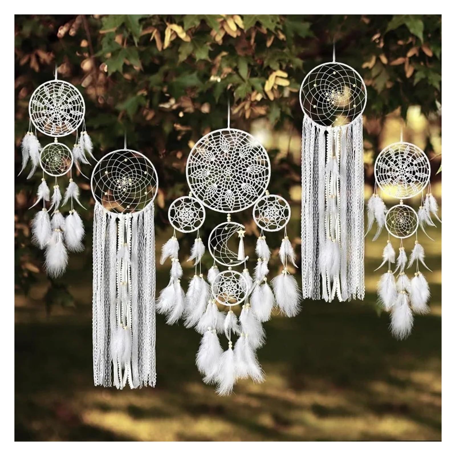 Atrapasueños Paquete de 5 atrapasueños Hechos a Mano, decoración for Colgar en la Pared, atrapasueños de Plumas Tradicionales Hechos a Mano(White)