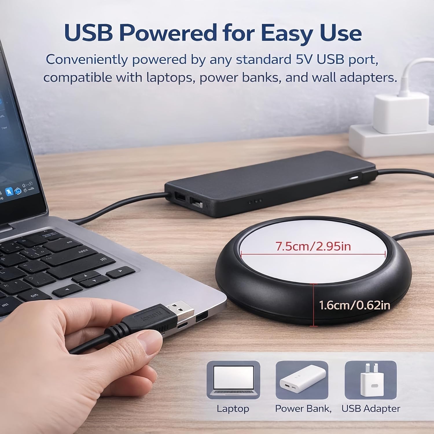 Plplaaoo USB Coffee Mug Warmer for Desk – Smart Beverage Heater Pad – USB Powered Cup Coaster for Home Office & Office Use, 5V Electric Mug Warmer Up to 80°C