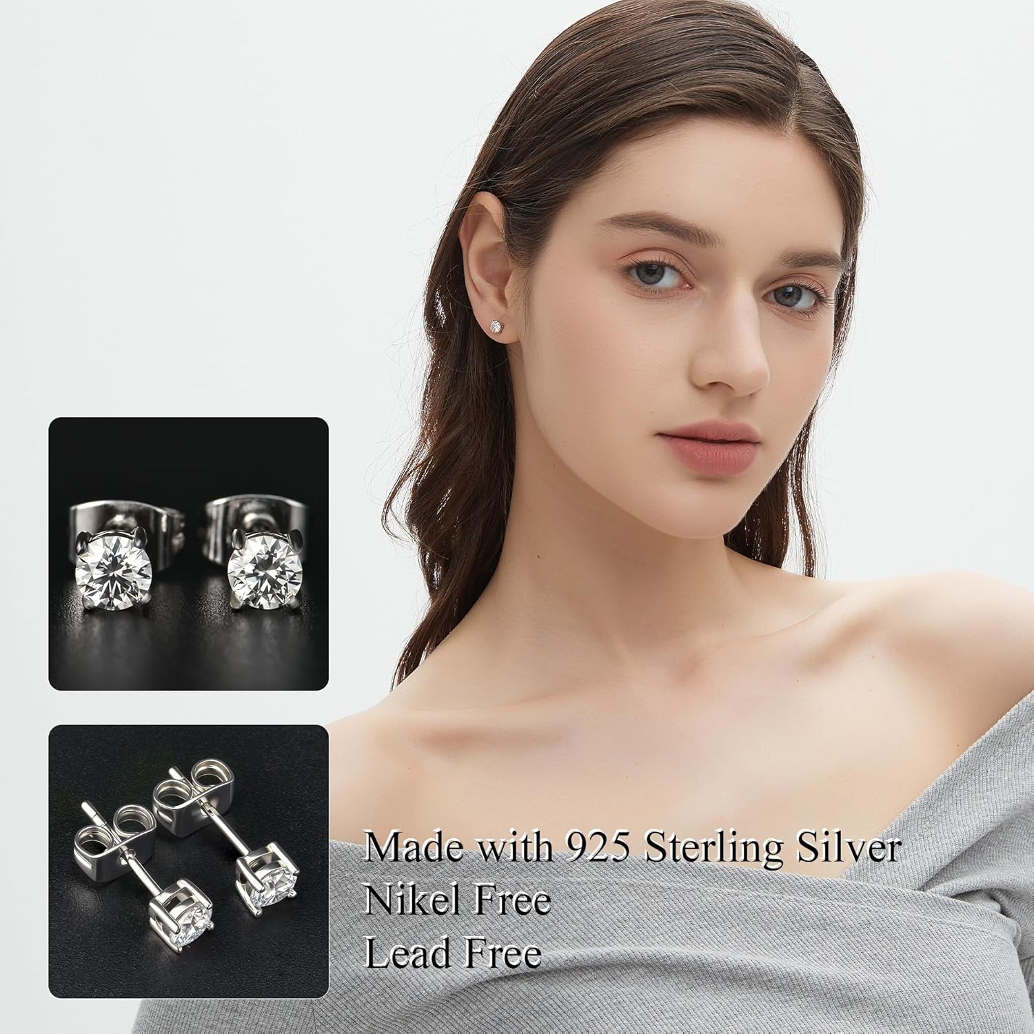 Moissanite Stud Earrings 0.2-2CT T.W. 18K White Gold Plated Solid Sterling Silver 925 Post | Gifts for Men and Women | GRA Certified D/VVS1 Lab Diamond | Hypoallergenic | Gift Box - Image 3