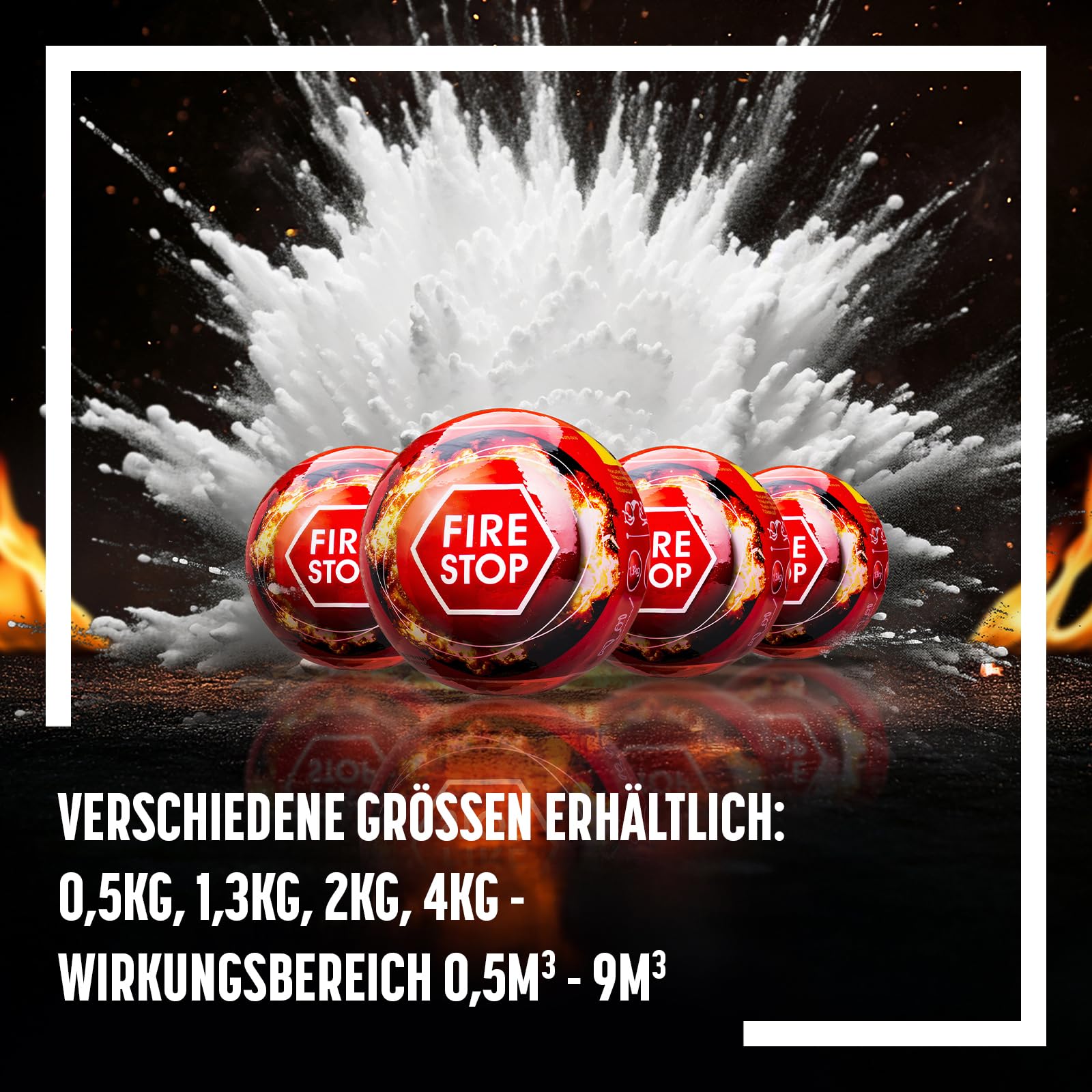 Feuerkugel - Feuerlöscher ABC - Feuerlöscher Auto - Feuerwehr Zubehör - Feuerlöscher 4kg - Feuerlöscher klein 25x25x25 cm mit Feuerlöscher Halterung - Automatische Reaktionszeit 3-5 Sekunden