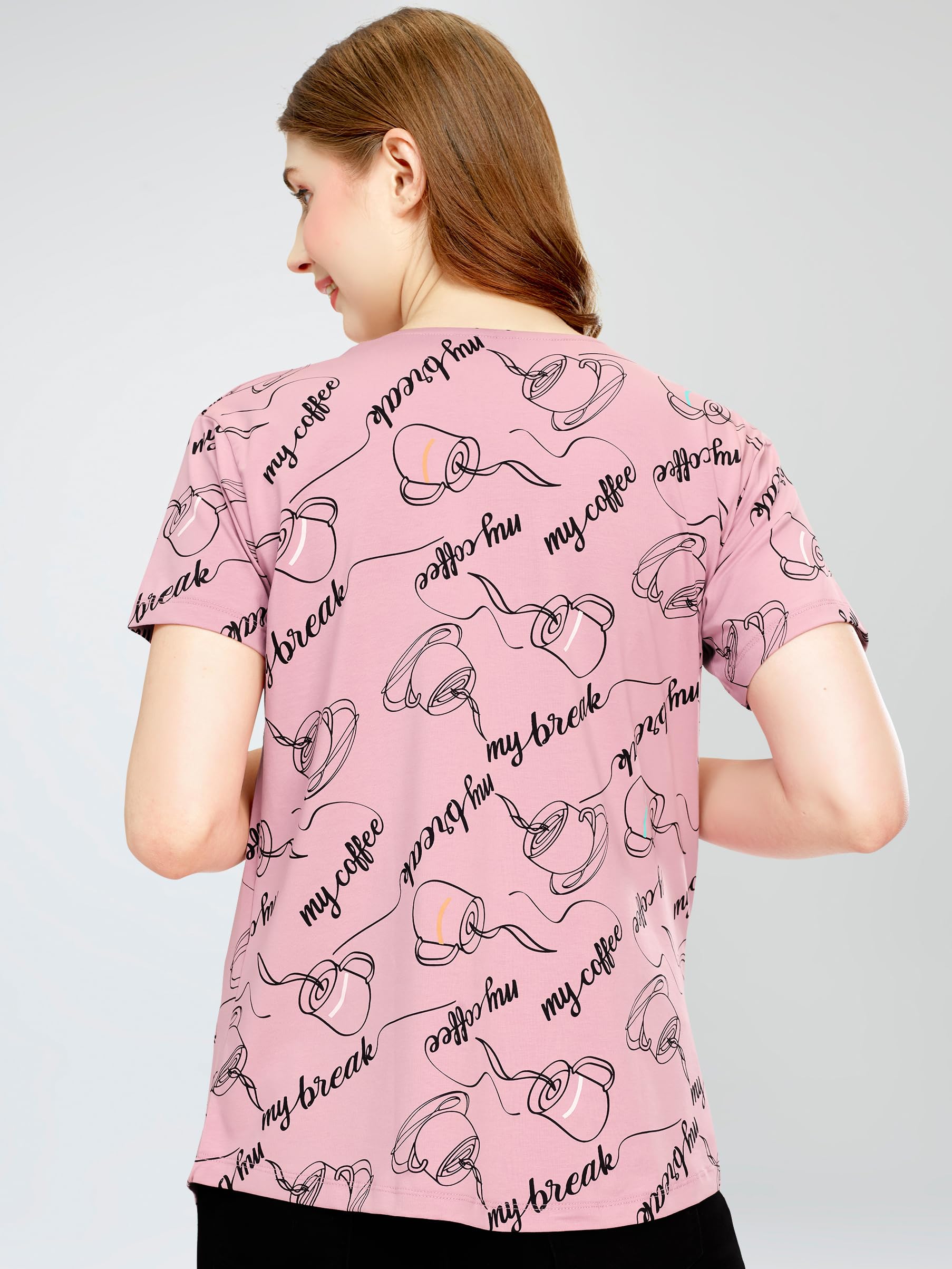 ZEYO Women's Cotton Mauve Maternity Top Cup & Saucer Printed Feeding T-Shirt 5813 - Image 5 thumbnail