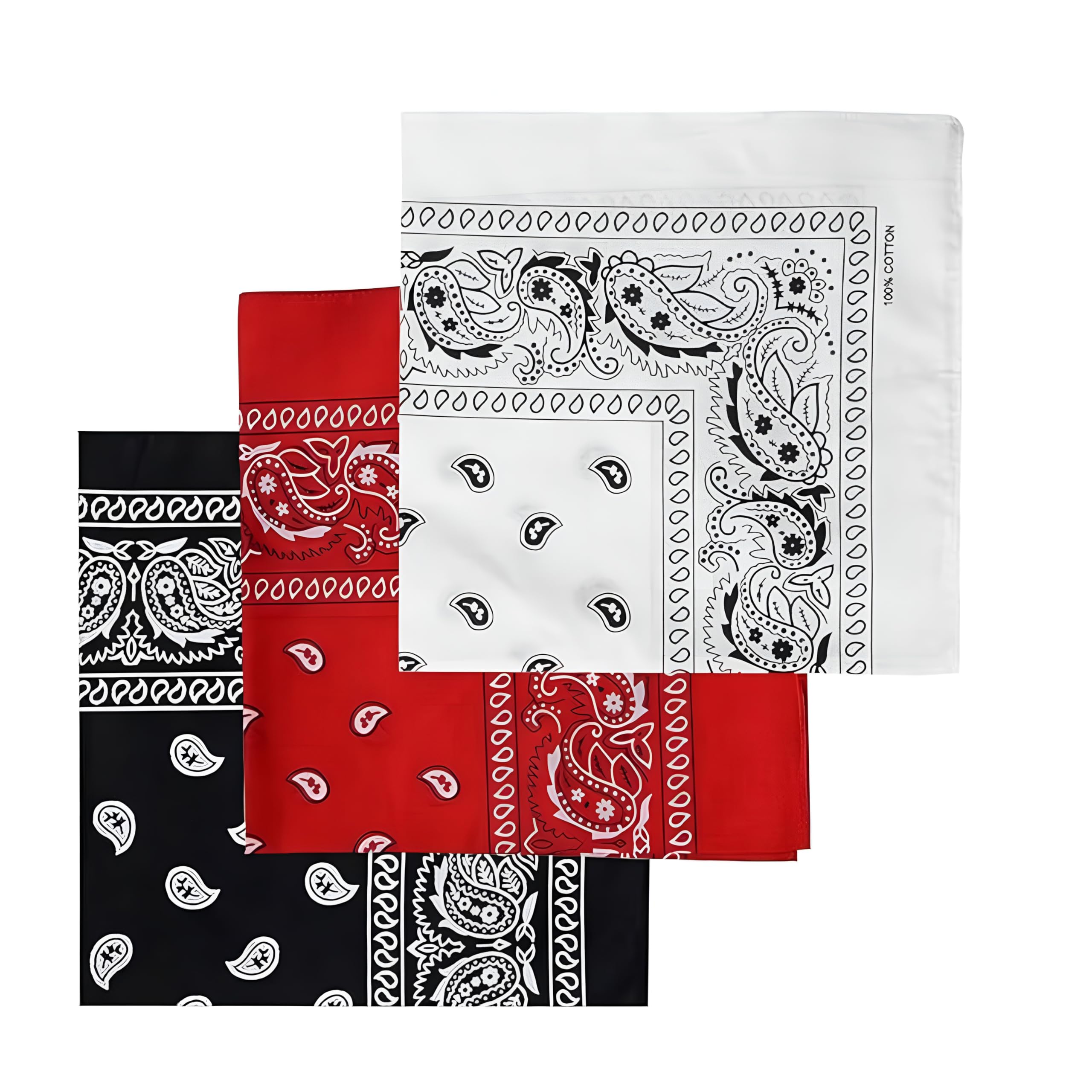 excellion ™ Cotton Bandana Double Sided Printed Handkerchief for Men & Women Paisley Printed Rumal Black Red White Combo Multi-Use Headwrap Biker Scarf Face Cover-picture-33