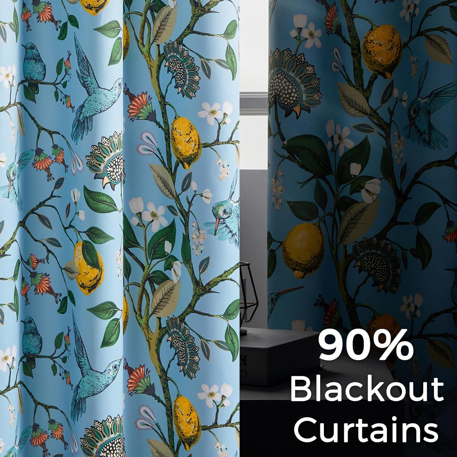 Topfinel Blue and White Patterned Aesthetic Pretty Curtains 84 Inches Long 2 Panels,Grommet Botanical Light Blue Floral Hummingbird Window Treatment for Living Dining Room Bedroom Playroom Light Blue 52"W x 84"L (Pack of 2) image 4 of 10 B0BZYSRSSQ