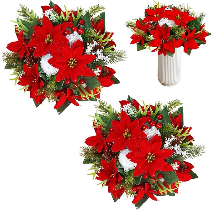Amazon.com: Sggvecsy Artificial Christmas Flowers Centerpiece 2Pcs Fake ...