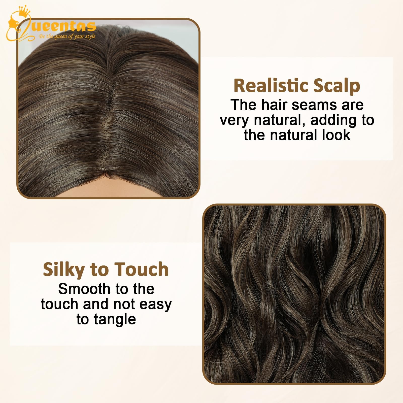 QUEENTAS Long Curly Brown Wigs for Women Synthetic Ladies Wig Middle Parting for Daily Party Halloween (Brown) - Image 3