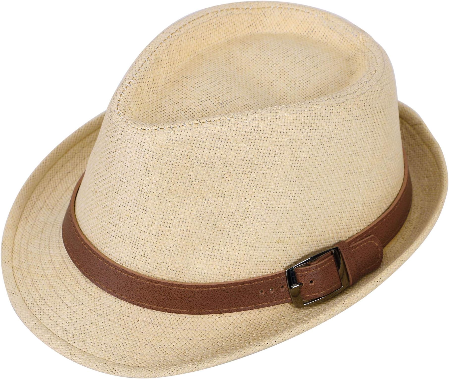 Men & Women's Miami Structured Straw Fedora Hat w/PU Leather Band