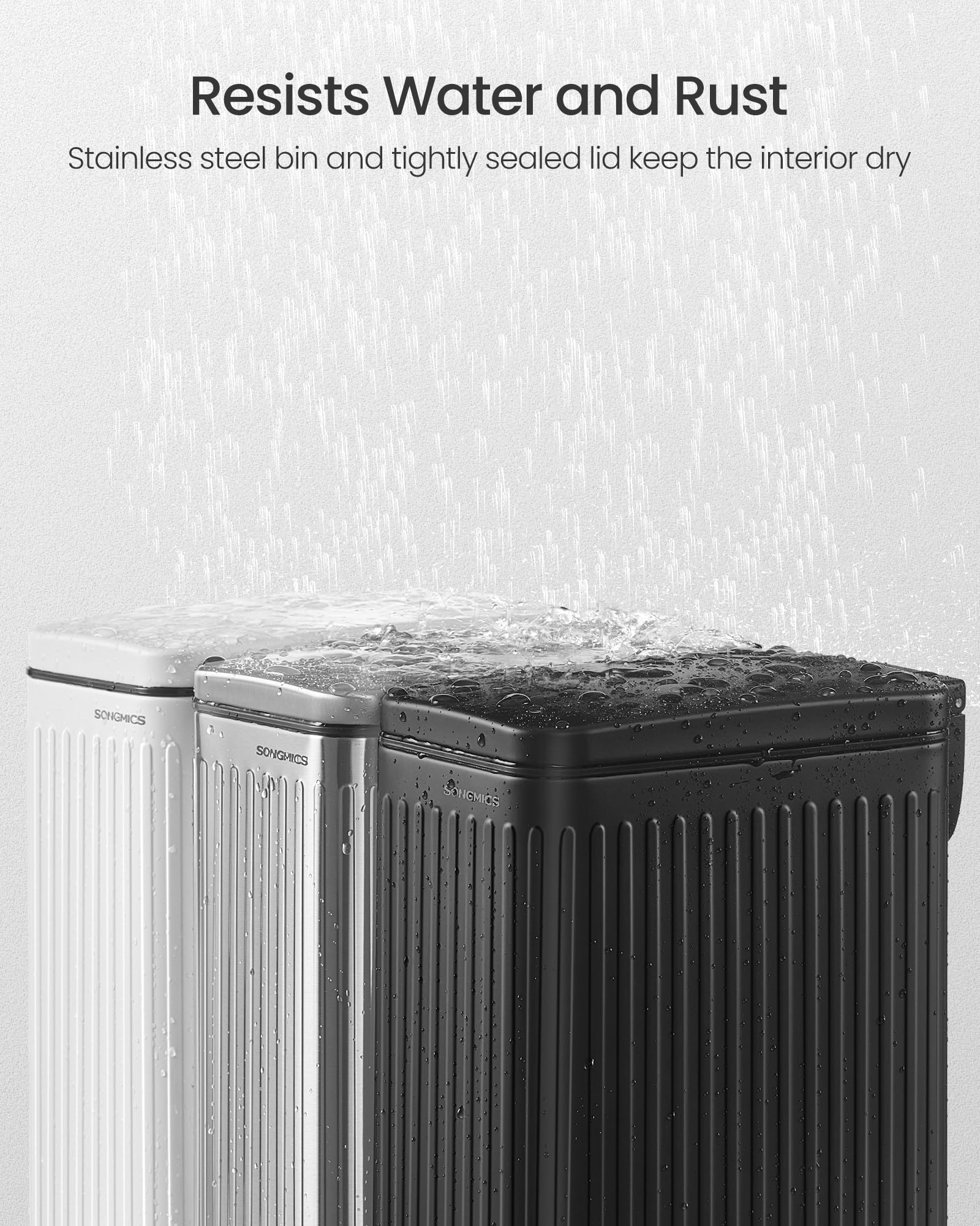 SONGMICS Badezimmer-Mülleimer, 6 l, Mülleimer mit Deckel, schmal für kleine Räume, Edelstahl-Mülleimer, Soft-Close, Silber ULTB563E01
