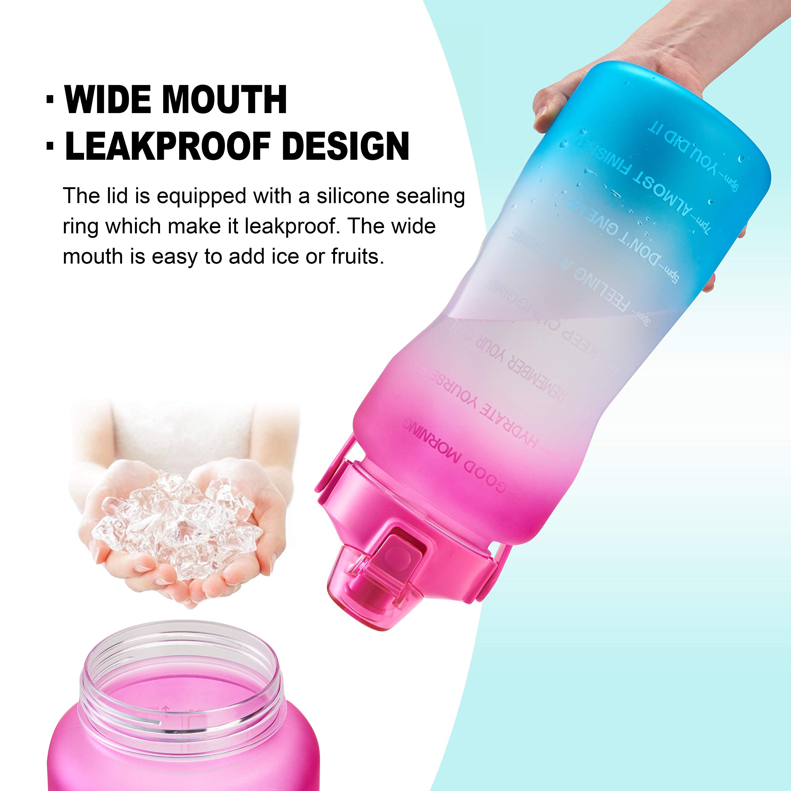 Gourde Bouteille d'eau potable étanche de 1,8 l avec marqueur de temps motivant, sans BPA, pour le fitness, la gym et les sports de plein air (dégradé rose/vert)