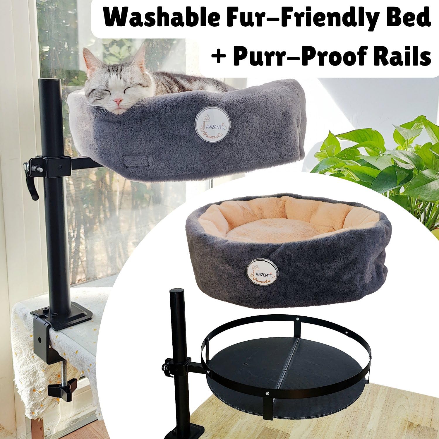 Pawzentic Cat Desk Bed,Cat-Approved Colors,One-Button Lift & Rotate,Super Soft Plush Faux Fur Pet Bed for Dogs and Cats,360° Rotation,Detachable Bed for Easy Clean