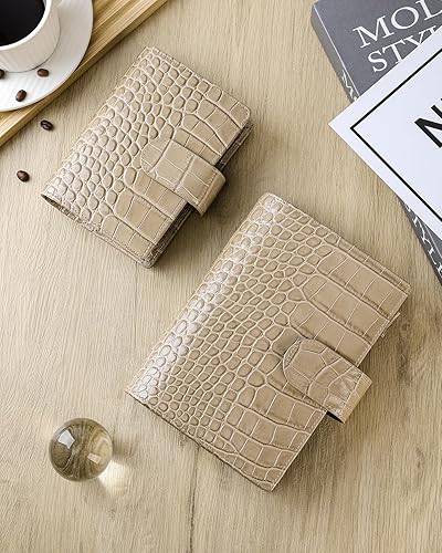 Miniatura 7 de Smartfee Organizador de bolsillo de cuero, carpeta de cuaderno de 6 anillos con Flyleaf, anillo dorado de 0.98 pulgadas, piel de napa (negro y rosa)