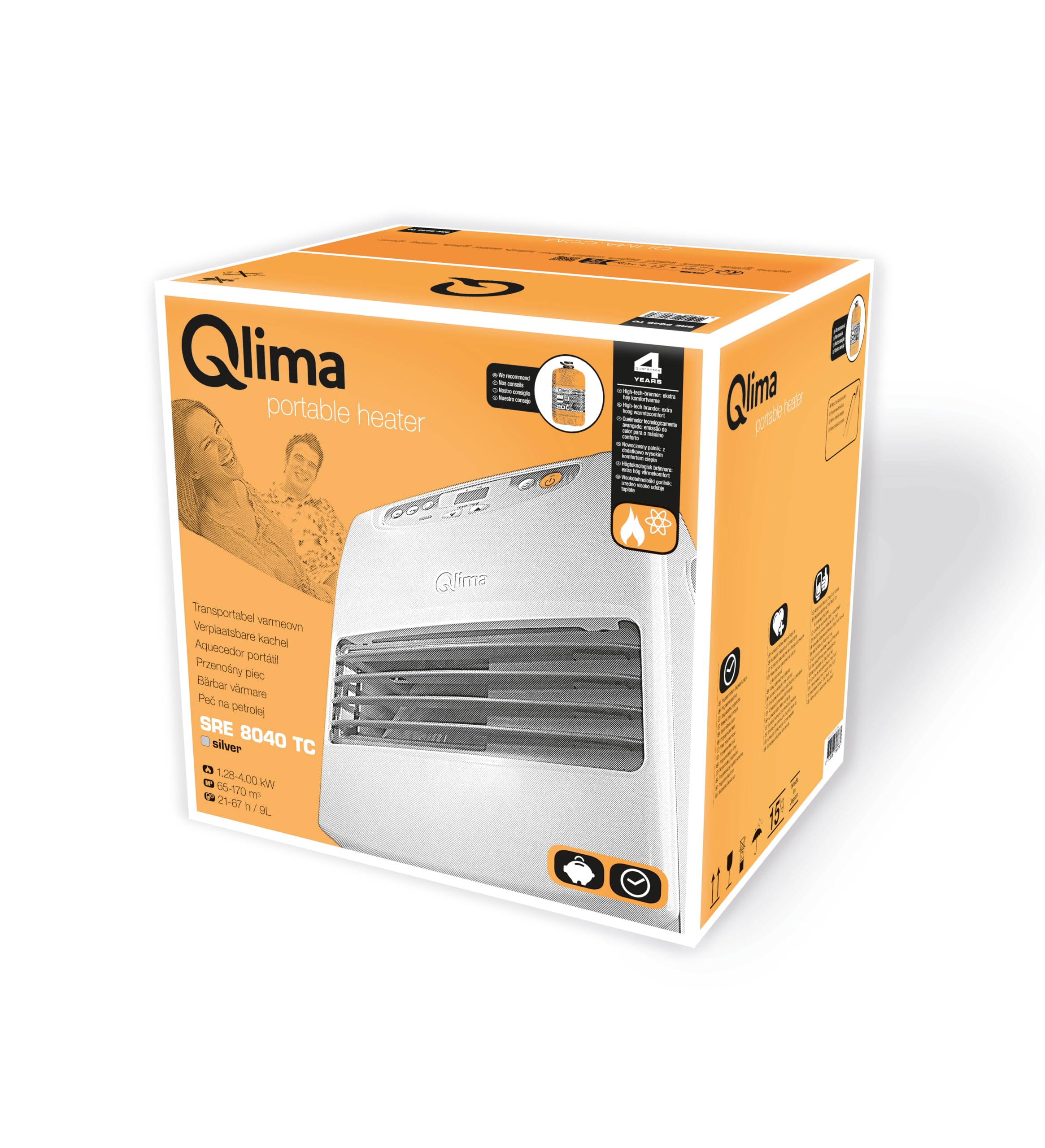 Qlima Laser kachel SRE 8040 TC zilver - Poêle à combustible laser liquide portable 4000 W - Modern - Chauffage d'appoint - 4000 W