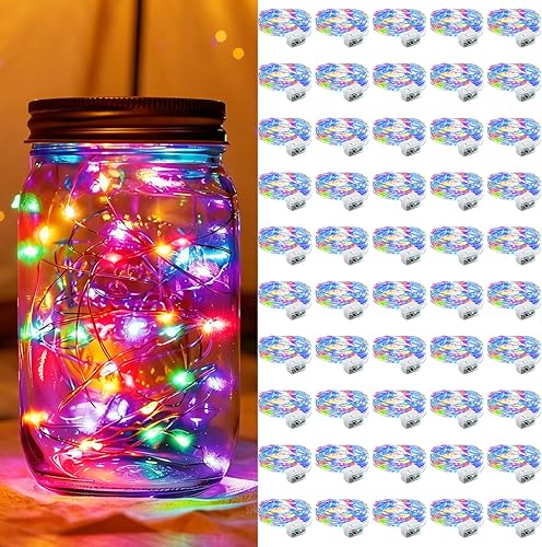 Paquete de 50 luces LED de hadas que funcionan con pilas, 20 luces LED de 7 pies, impermeables, luces de luna estrellada