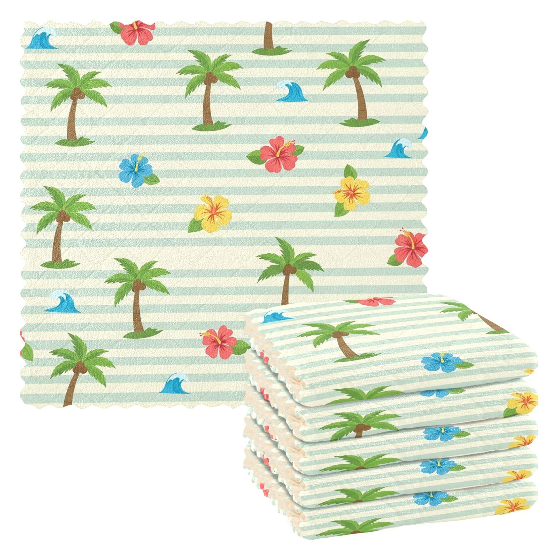 Fuauuyl Coconut Trees Hibiscus Kitchen Dish Towel Set of 6, Soft Absorbent Washable Cleaning Cloths Dish Rags Tea Bar Drying Towels, 11x11 In