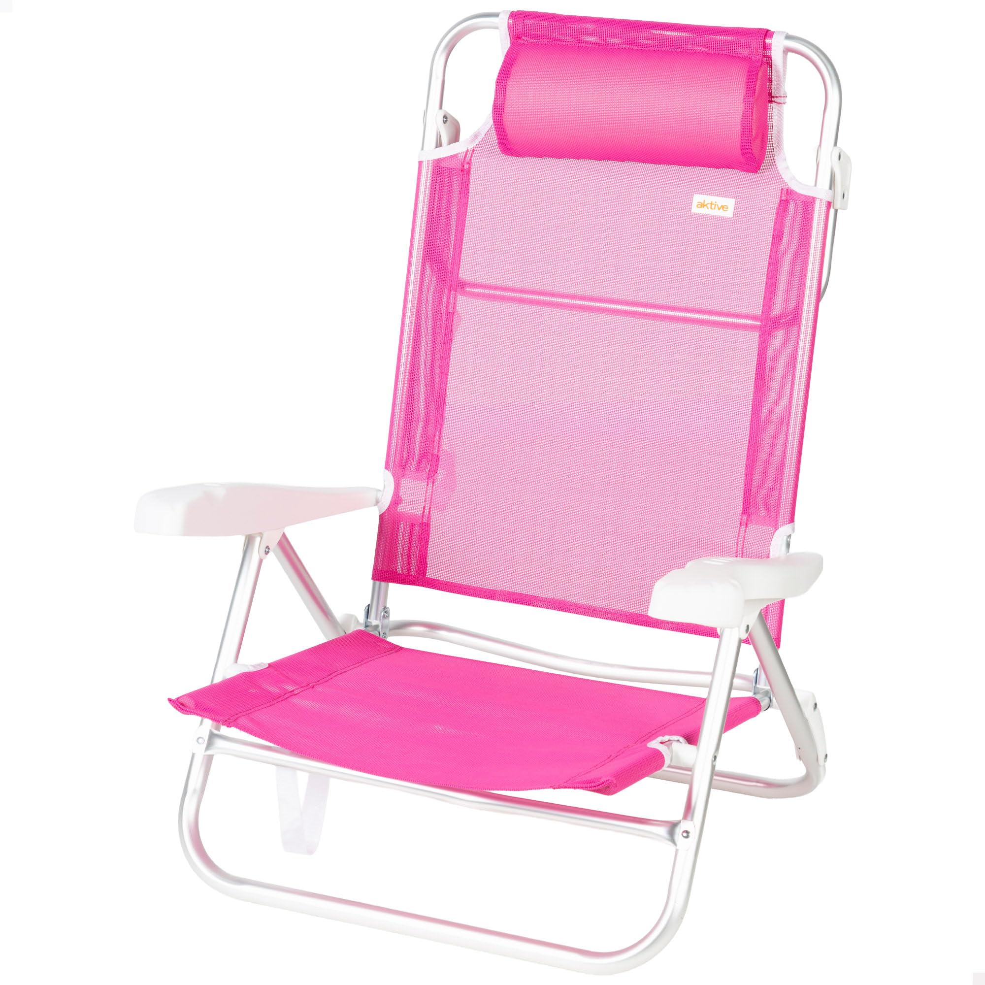 AKTIVE Chaise de Plage Pliable Basse, rayée, Mesure 47 x 49 x 82 cm, Multiposition, 8 Positions, textilène et Aluminium, Poids supporté 110 kg, poignée de Transport, chaises rembourrées (62685)