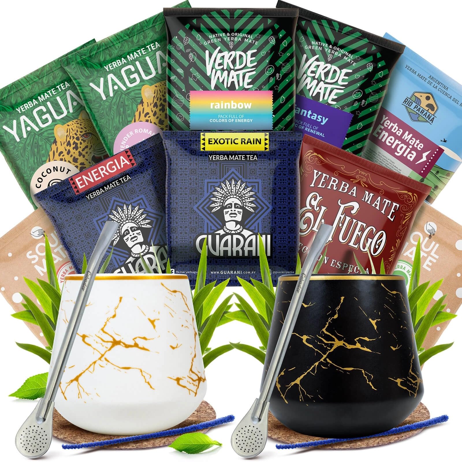 Komplettes Aurora & Nocturne Yerba Mate Geschenkset – Zubehör und 10 x 50 g aromatische Proben