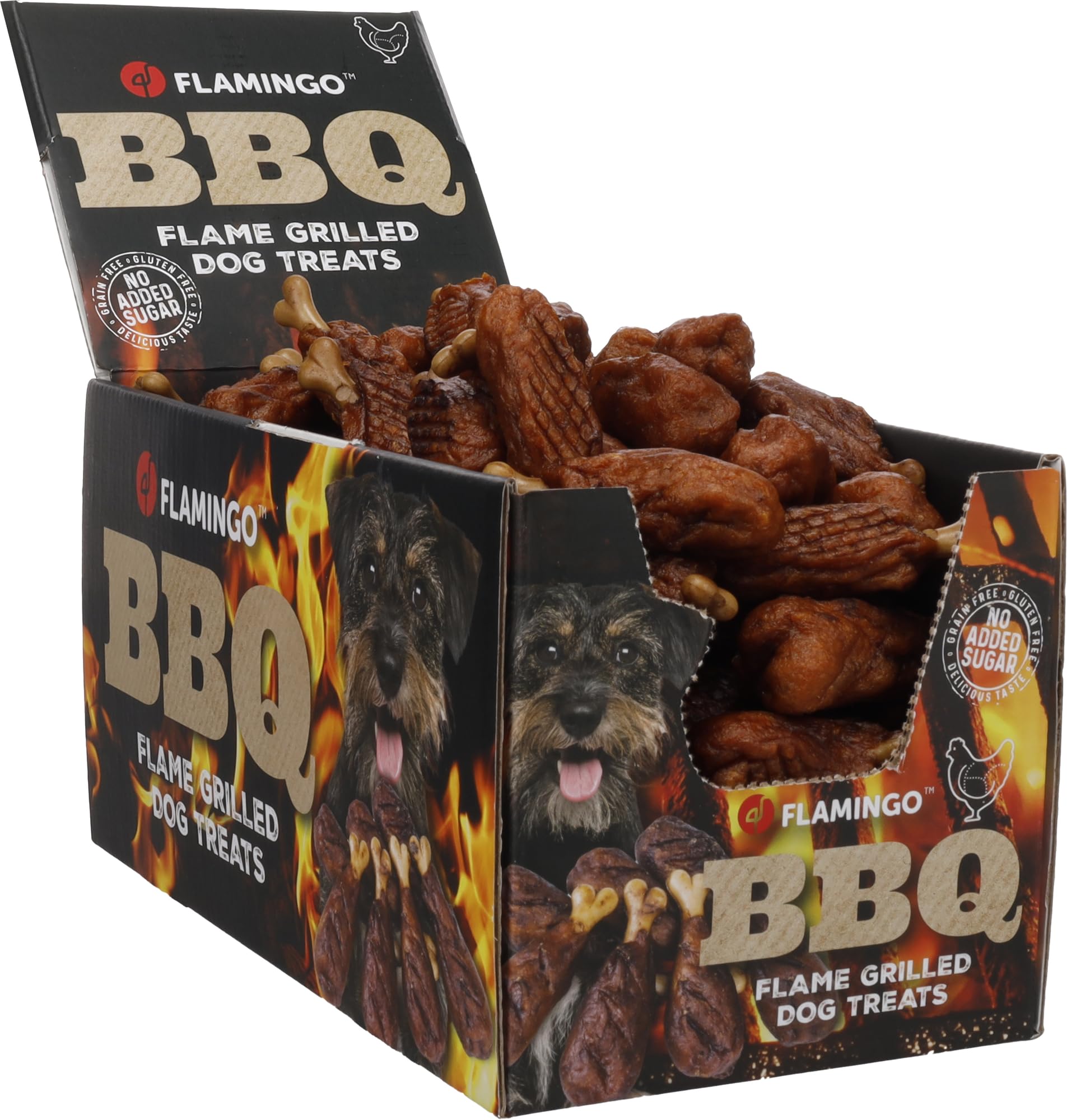 Snacks para Perros - Flamingo BBQ Muslito de Pollo - 7 x 3 x 2 cm - 2 kg Display - Rica en proteínas - sin Gluten - sin Cereales - sin azúcares añadidos