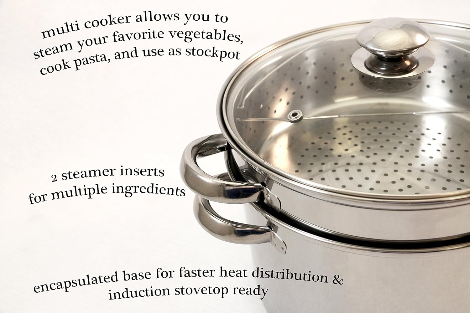 EXCELSTEEL 4 Piece 18/10 Stainless Steel Multi-Cookware Set With Encapsulated Base, 12 Qt - Image 3