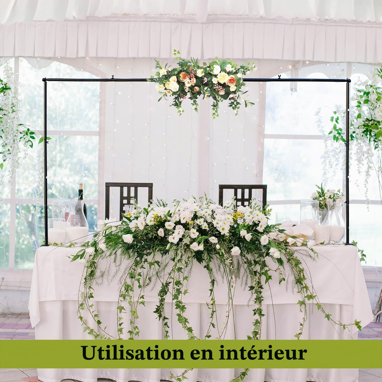 Support de table réglable avec pinces de 110 cm-270 cm de longueur, Tige Décorative de Table, arche de table à fleurs décorée pour mariage pour Noël, Mariage Décoration de Fête table Décoratio, Noir