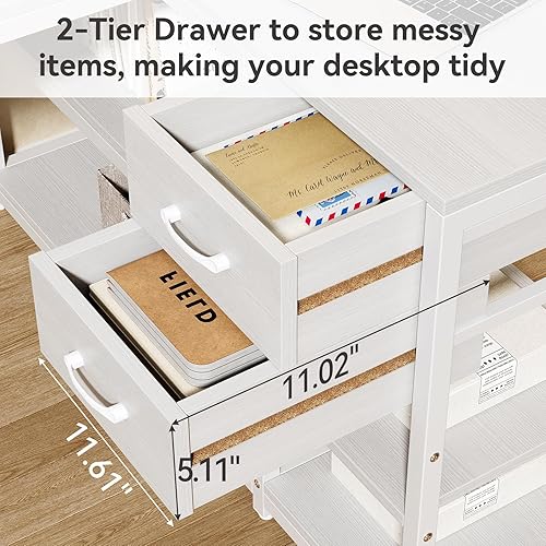 Miniatura 7 de LITTLE TREE Escritorio de computadora en forma de L de 55 pulgadas, escritorio reversible para computadora con cajones y estantes de almacenamiento,