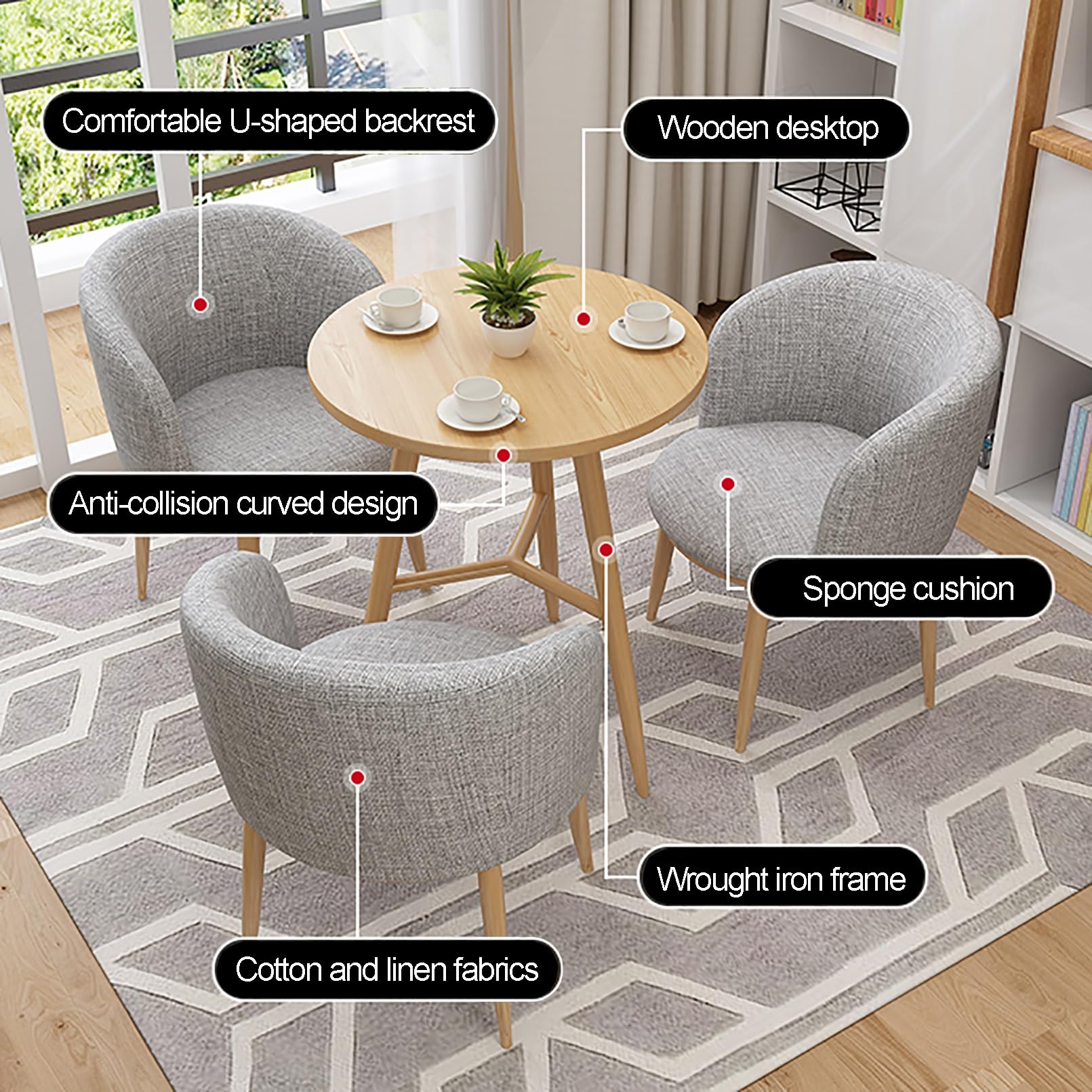 Set composto da tavolo da pranzo e 4 sedie, set versatile per cucina, piccolo ufficio, club, area caffè, sala reception.