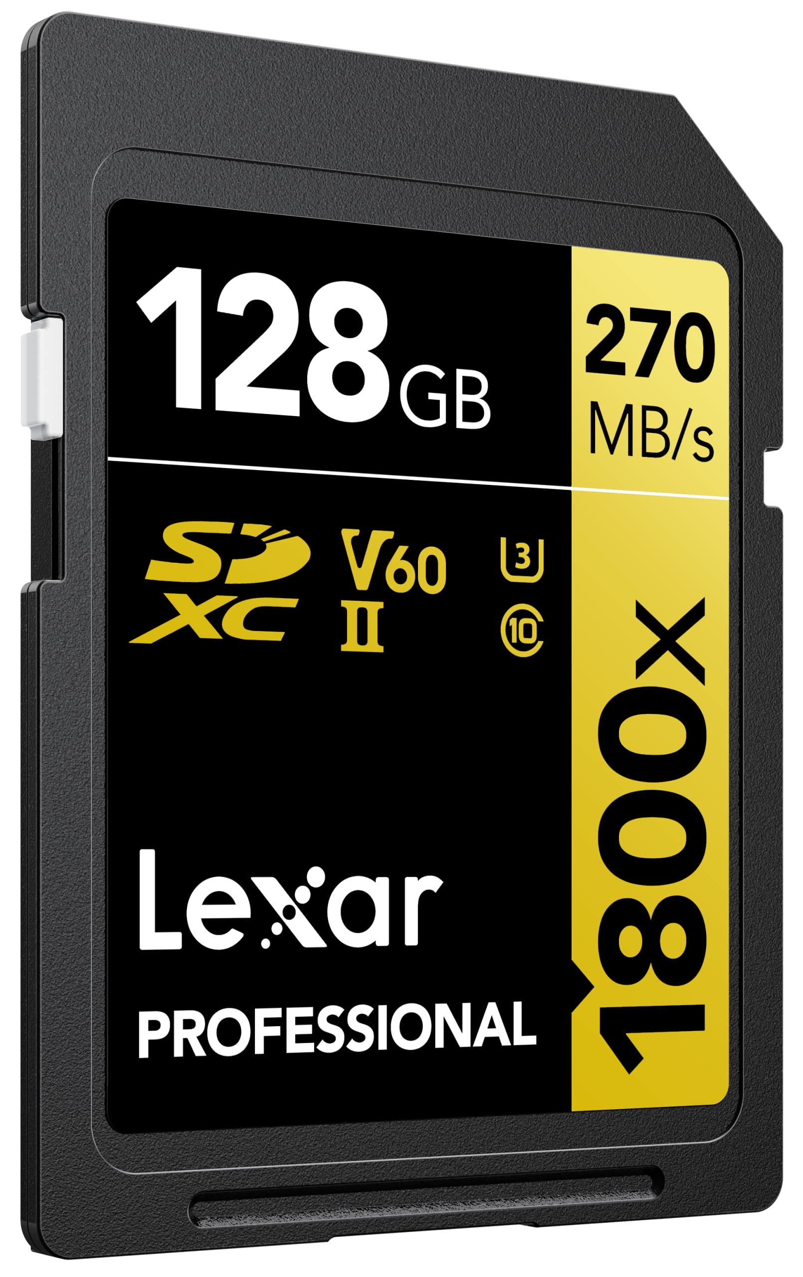 Lexar SDXC Professional 128GB 1800x UHS-II serie GOLD, Classe 10, U3, V60, per Registrazione video in 4K, nero