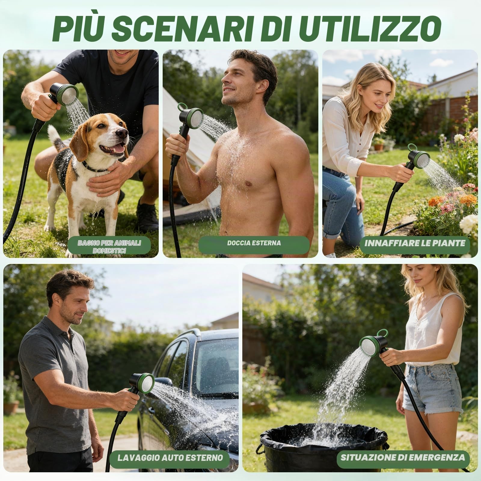 Doccia da Campeggio, 8000mAh Doccia Portatile Ricaricabile, Doccia Elettrica da Campeggio con Display di Temperatura e Potenza, Doccia da Esterno per Spiaggia, Lavaggio Auto, Giardino, Animali