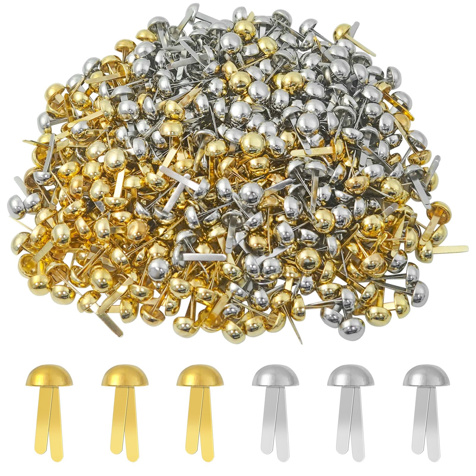 Fermacampioni Metallici 400 Pezzi Testa in Metallo Rotondo 17.5 x 8mm Antiossidanti per Scrapbooking Oro Argento
