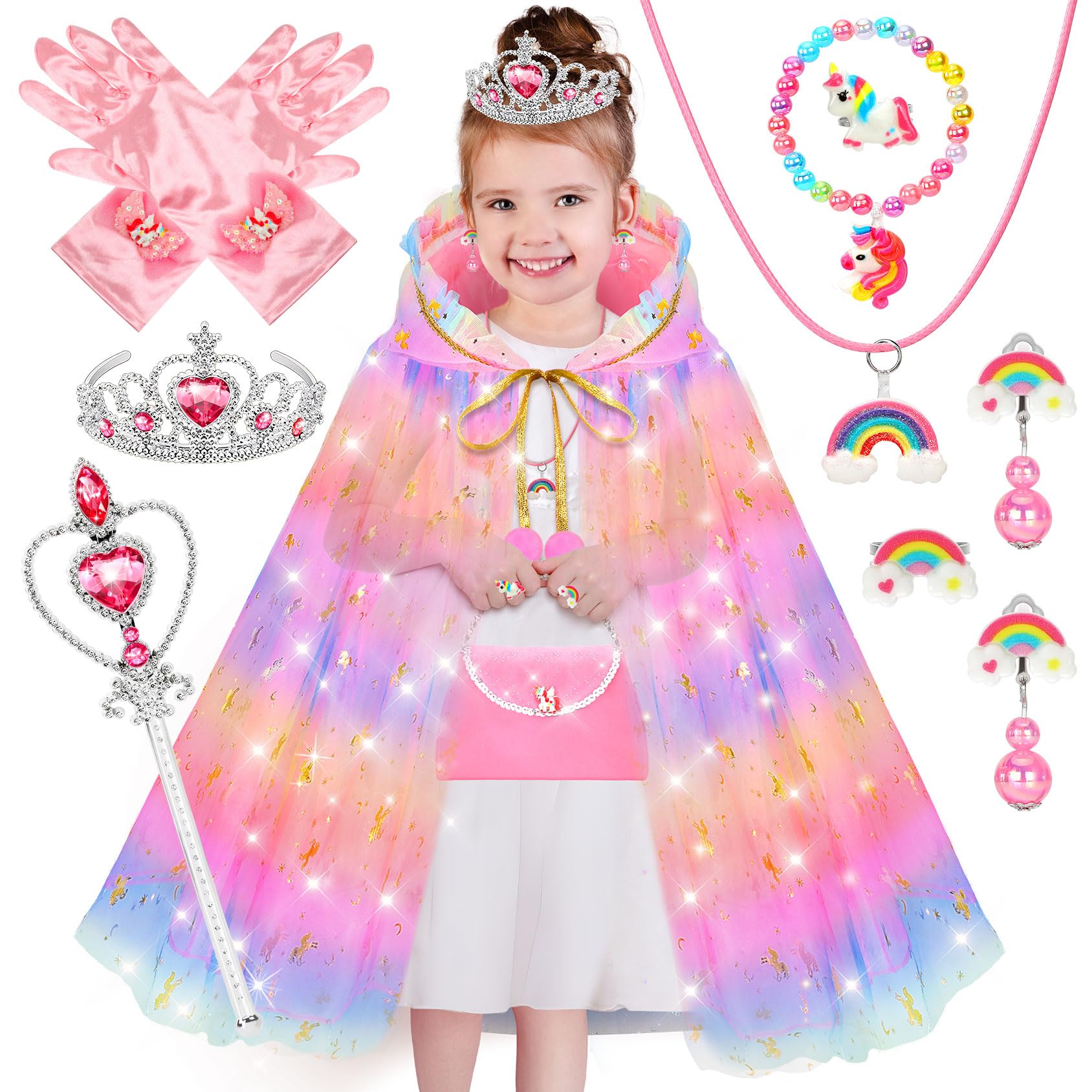 YAOOBEY Princess Dress Up Clothes for Girls 4-6,Unicorn Princess Easter Costumes Toys for Girls 3 4 5 6 7 Year Old Christmas Birthday Gifts