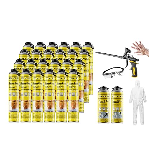 STANLEY Supercoat - Kit de aislamiento de espuma en aerosol, cubre espuma de celda cerrada de hasta 480 pies cuadrados, incluye pistola, limpiador y