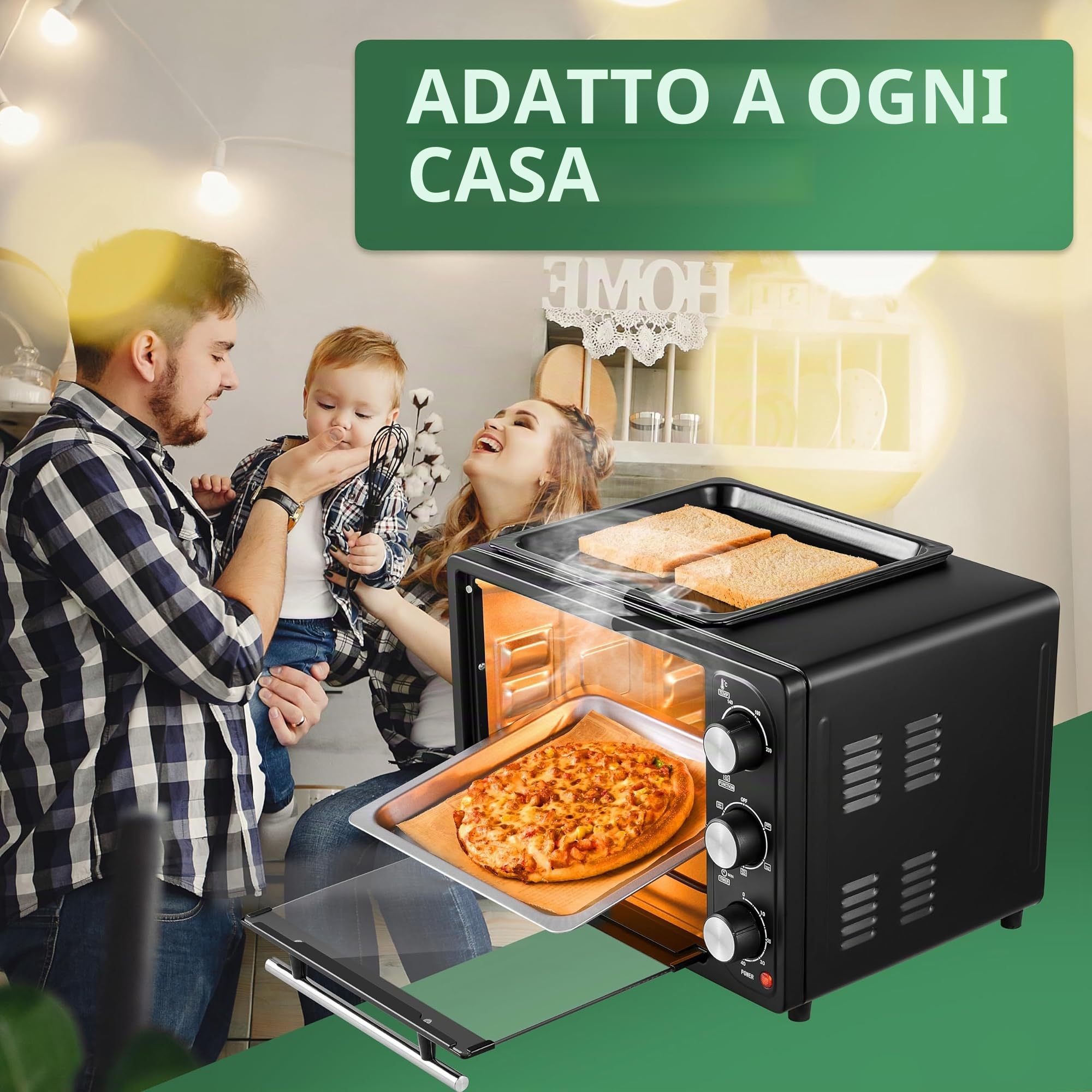 Mini forno, 9 litri, sportello con doppio vetro, Timer
