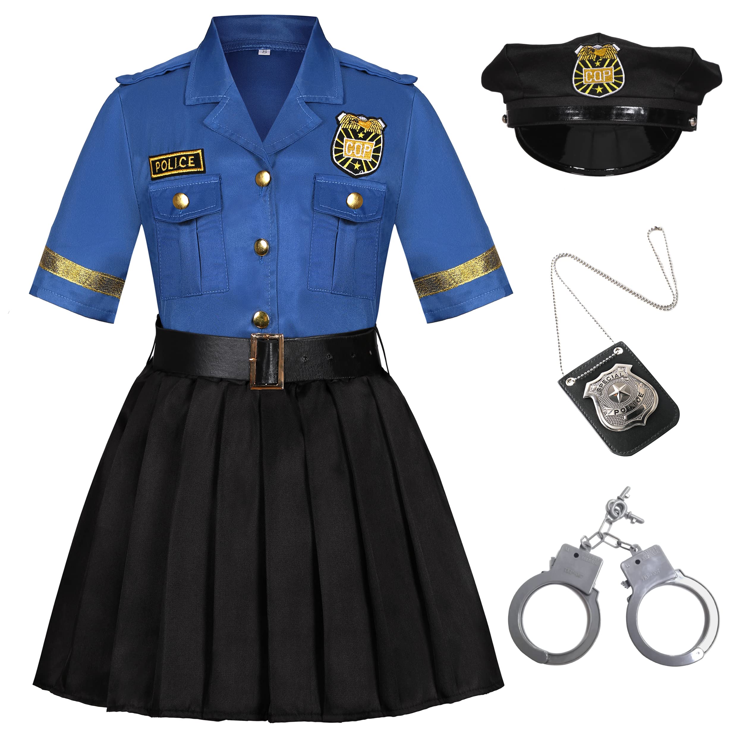 Girls Police Officer Costume Cop Uniform for Halloween Dress Up