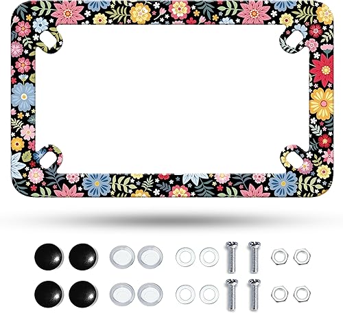 Miniatura 17 de Marco de matrícula de motocicleta con bandera americana retro en negro y blanco, marco de placa de matrícula de acero inoxidable, divertido soporte