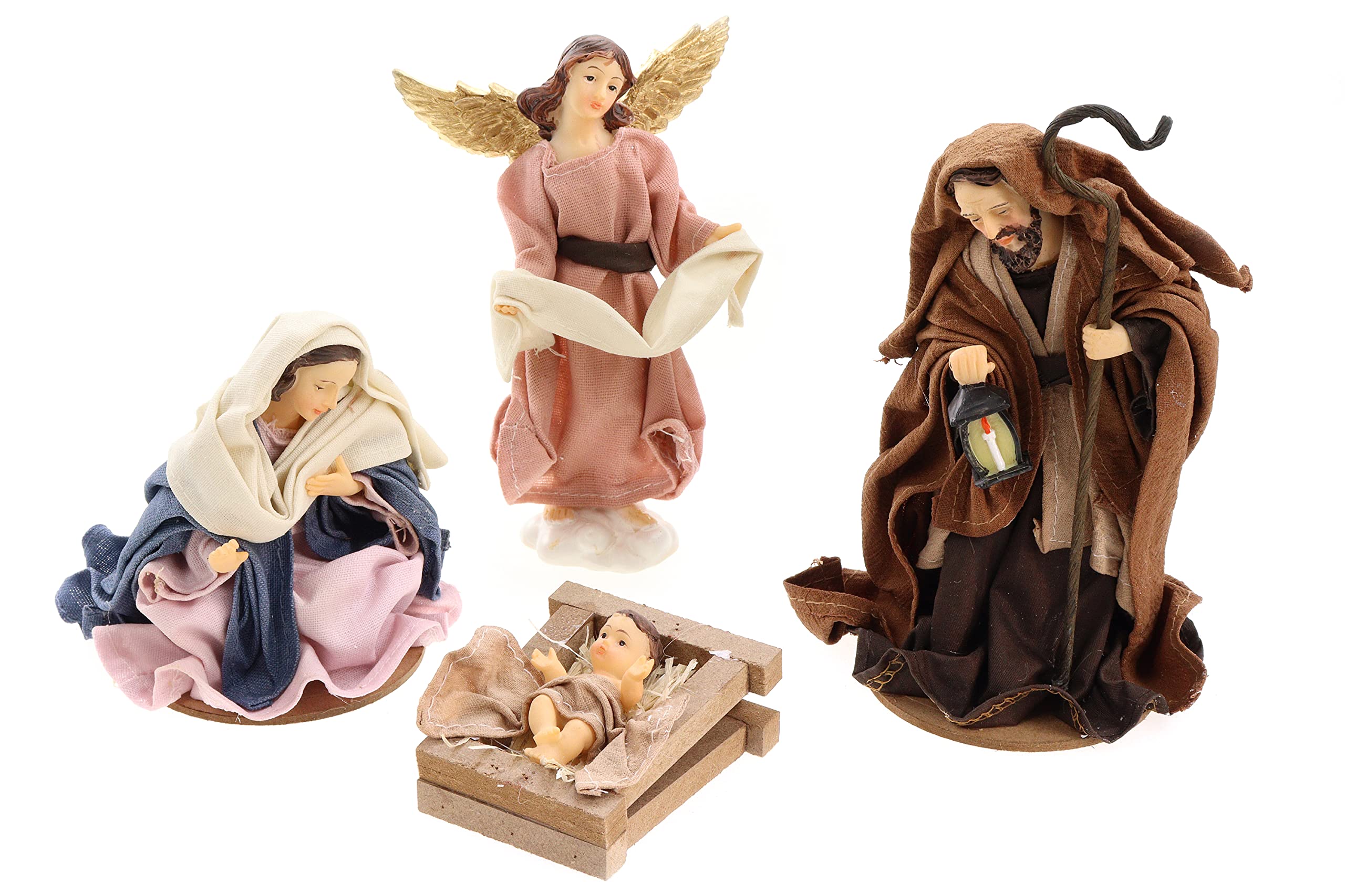 ELLUG Krippenfiguren Set 13tlg mit Kleidern, Heilige Familie, Heilige 3 Könige, Engel & Hirten H.: 17cm Weihnachtskrippe Figuren Krippenzubehör Weihnachtsdeko