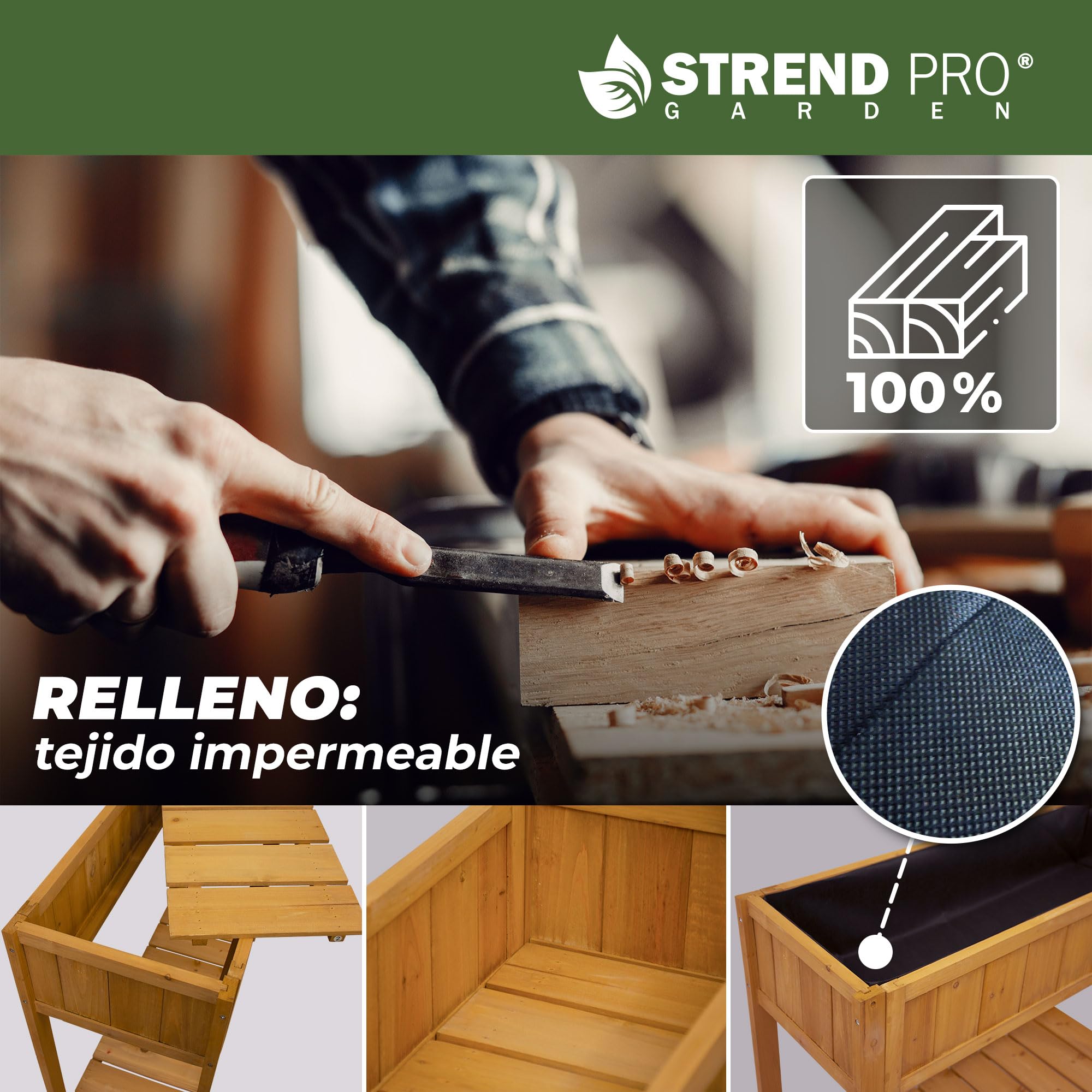 STREND PRO Jardinera para balcón, 76 cm x 33 cm x 89 cm (largo x ancho x largo), bancal de madera con estante y lámina impermeable para plantas, pequeño bancal estrecho ideal para balcón, terraza y