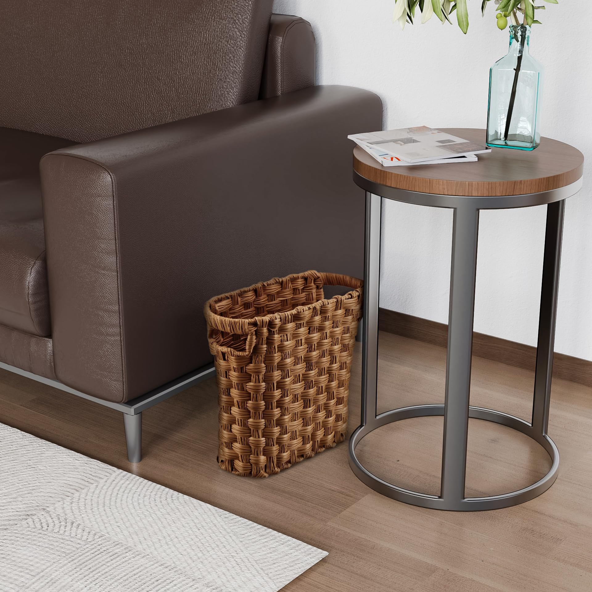 NiHome NiOffice Waste Paper Bin, Compact Wicker Trash Can with Built-in Handles, Durable Wicker Bin for Bedroom Home - Image 4