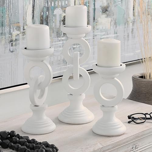 Candelabro de madera blanca con eslabones de cadena (juego de 3) Madera