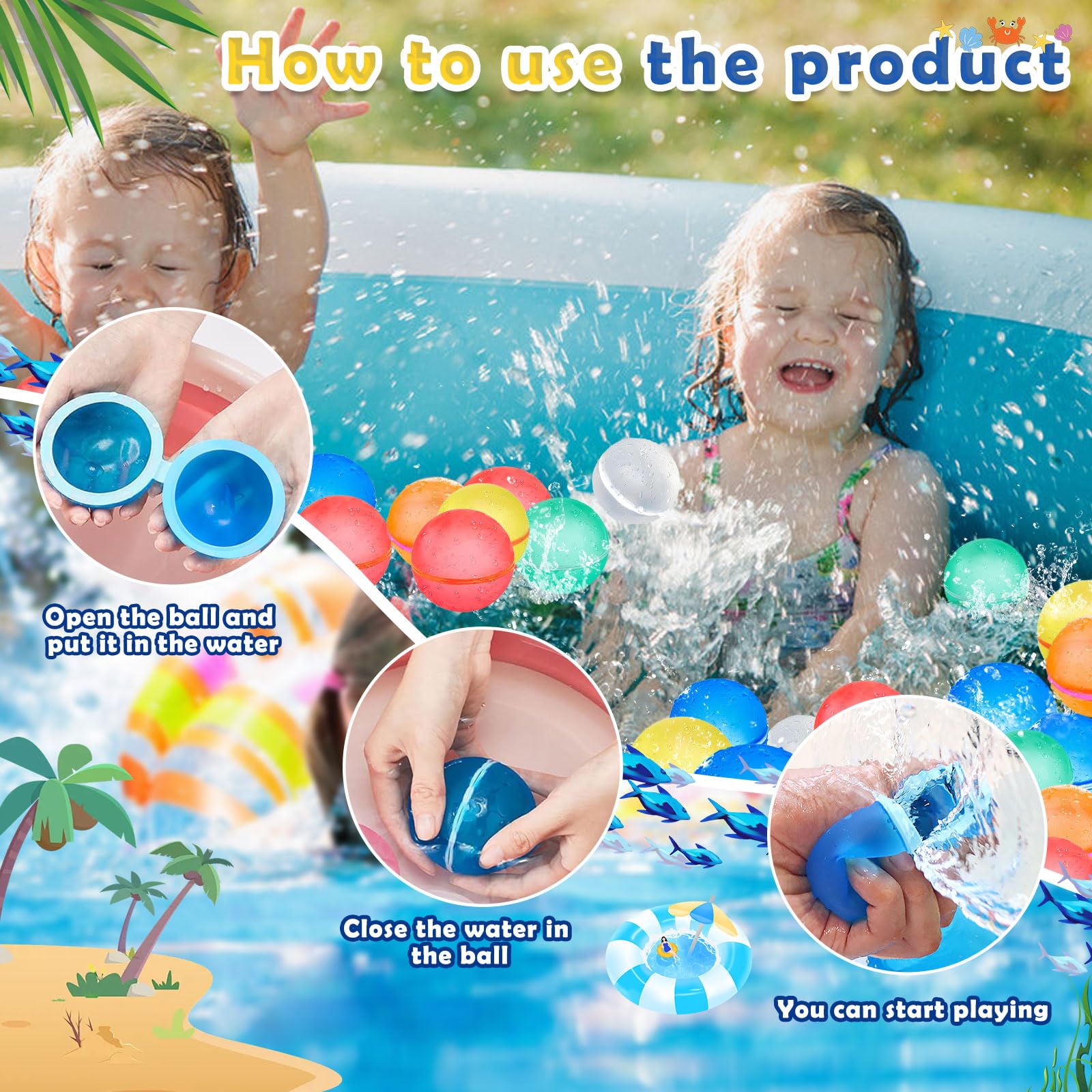 Gavettoni riutilizzabili magnetici, palloncini acqua in silicone autosigillanti, confezione 16 pezzi per feste estive, giardino, spiaggia e piscina