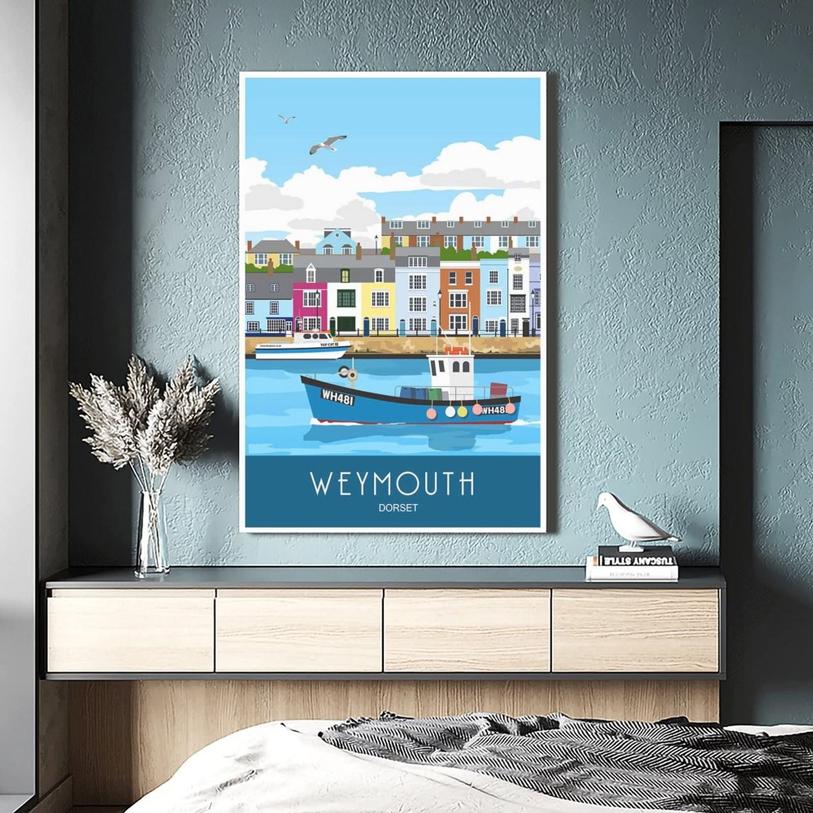 Póster decorativo de Weymouth Harbour Dorset de viaje de la vendimia carteles decorativos de la lona del dormitorio moderno del arte del cartel de la pintura de la pintura de los carteles de la pared