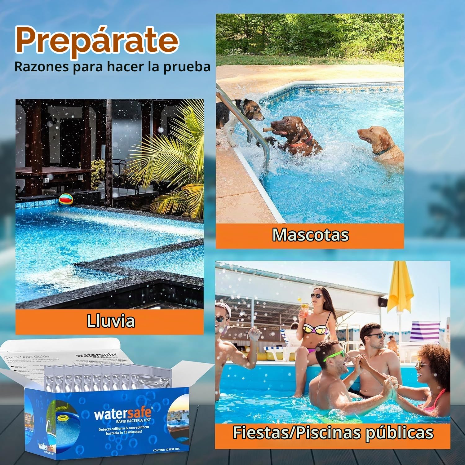 Watersafe Rapid Bacterias Prueba 10-Pack. Detecta E. Coli, Pseudomonas en 15 Minutos Ideal para Piscina, Spa & Recreativo Agua