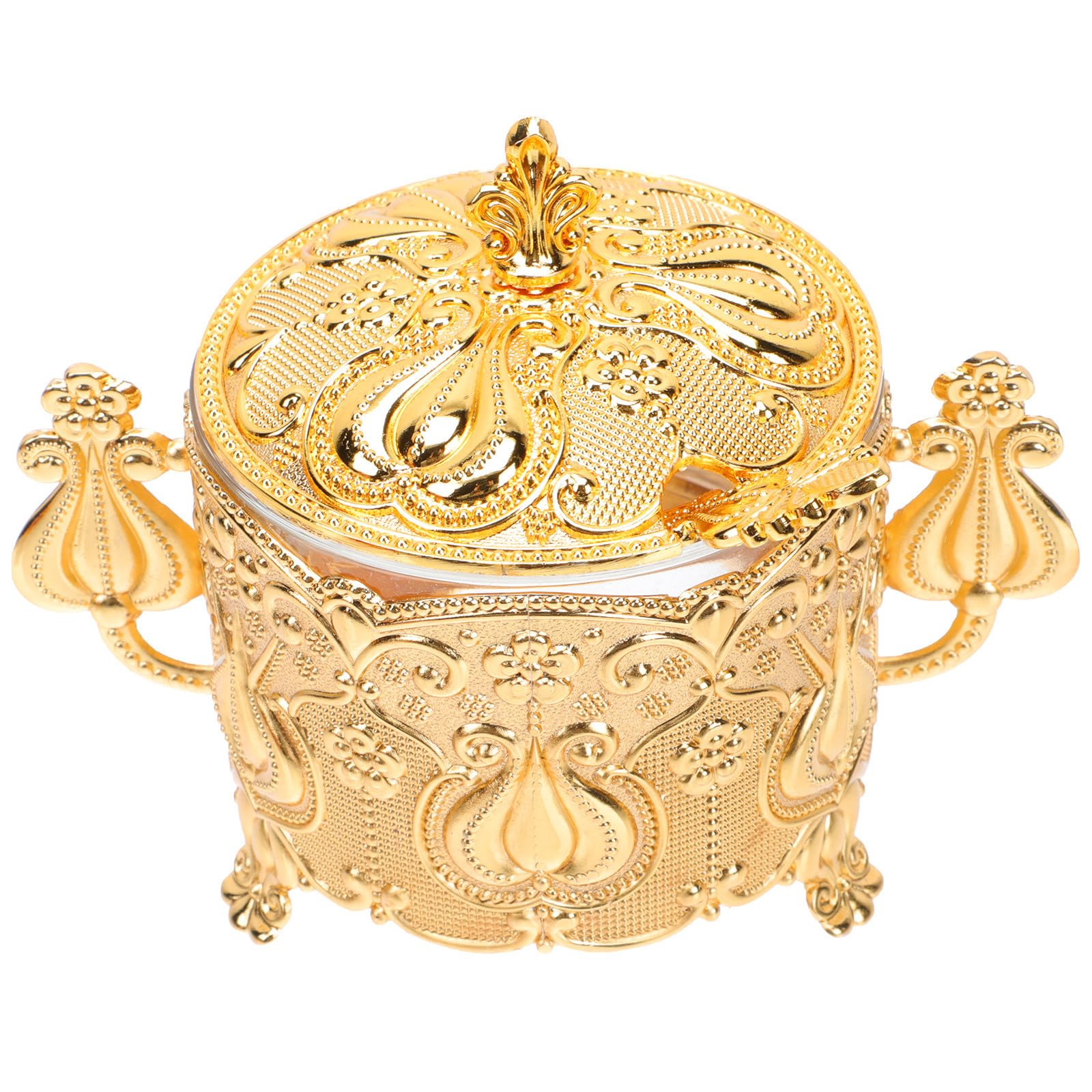 Lurrose Sucrier en Alliage de Zinc Doré avec Cuillère, Boîte à Sucre Décorative à Couvercle, Pot de Condiments Élégant Cuisine, Rangement Pratique pour Sucre et Épices, Accessoire Maison