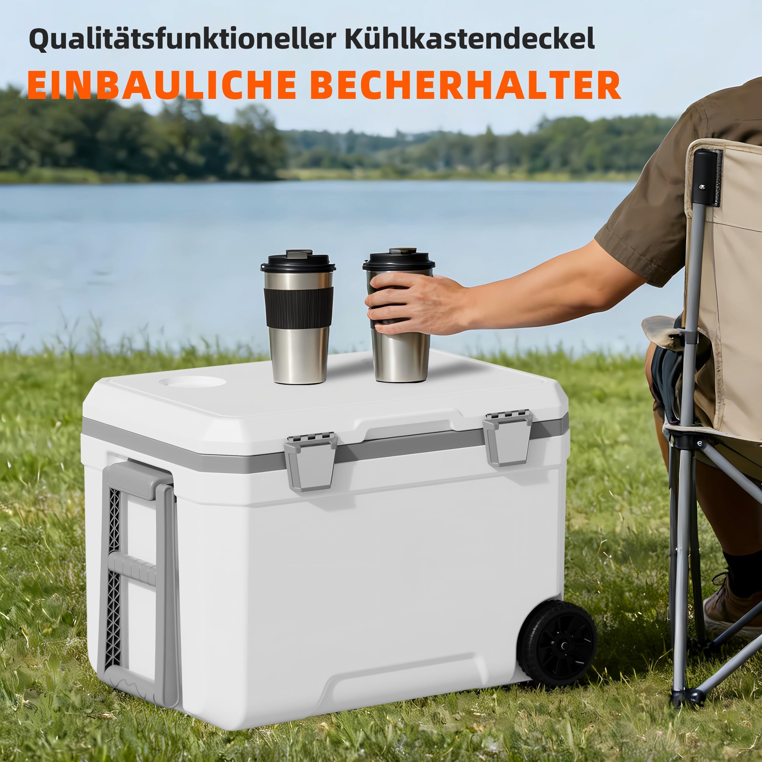 WISD Glacière de 45 l avec roulettes - Fermetures en métal - Peut contenir jusqu'à 4 jours (96 h) - Récipient isotherme pour camping, pique-nique et extérieur