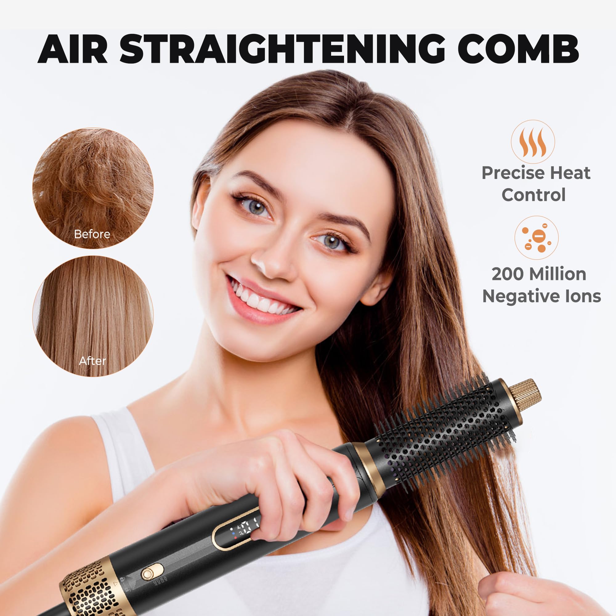 Kit 5 en 1 con secador de pelo y plancha de pelo, plancha multifunción para rizar, alisar y dar volumen, pantalla LED digital, 3 niveles de calor (50-110 °C) (negro-4)
