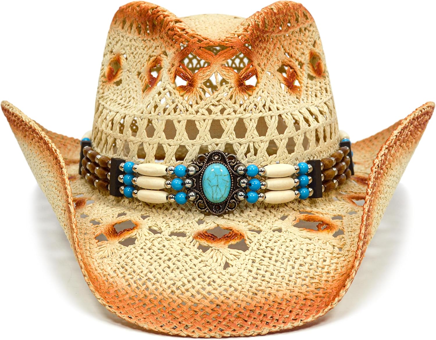 FLUFFY SENSE. Cowgirl Hats for Women Straw Cowboy Hat Western Beach Sun Hat with Shapeable Brim for Coastal Cowgirl - Image 2