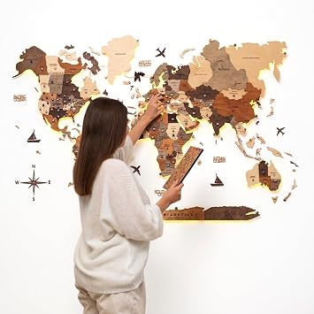 Enjoy The Wood 3D Wood World Map LED 3.0 Wall Art Modern Home Decor Gifts LED Lighting Wall Decor Housewarming Gift Multicolor