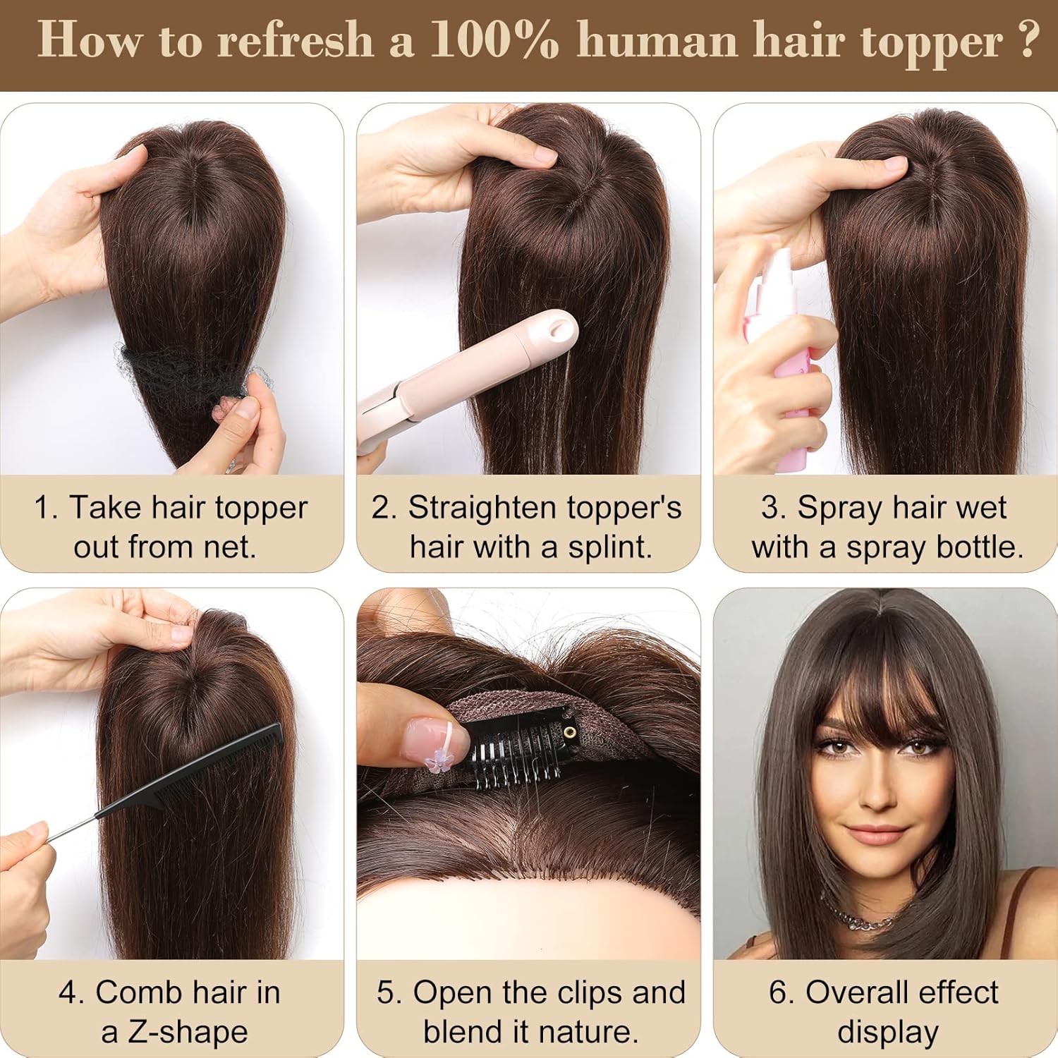 REECHO Real Human Hair Toppers for Women, 10 inch with Bangs, for Thinning Hair, Grey