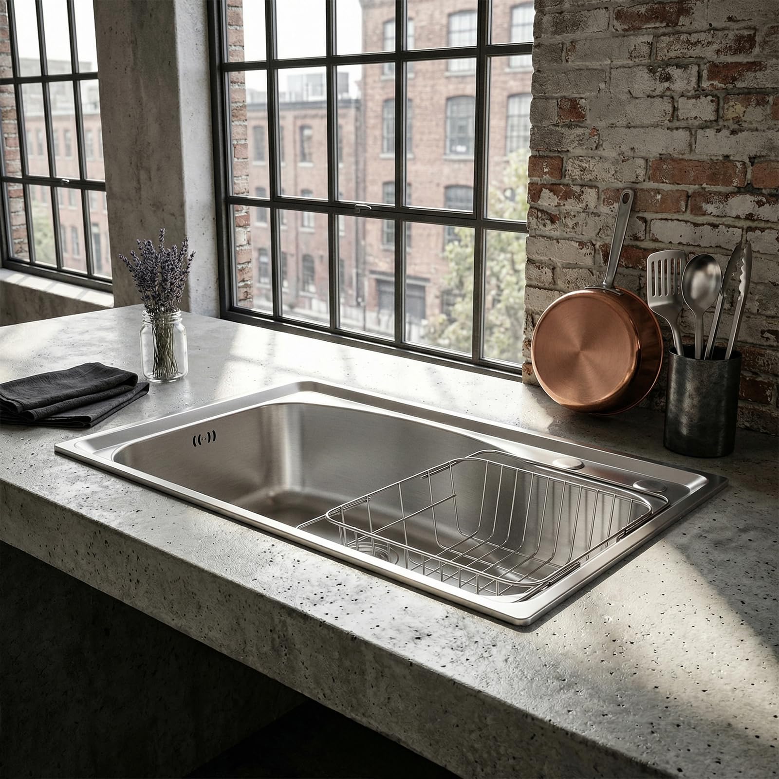 Fregadero Inox Cocina Empotrable Gran Capacidad, Fregadero Rectangular Moderno Plata, Demasiado Completo, Escurredor, Bajo Plano o Empotrado, Accesorios Incluidos, Fácil de Instalar 65x44x20cm