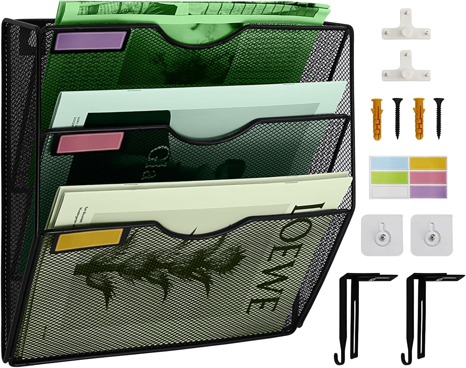 IOUGDSEC 3 Tier Mesh Hanging File Organizer Vertical Wall File