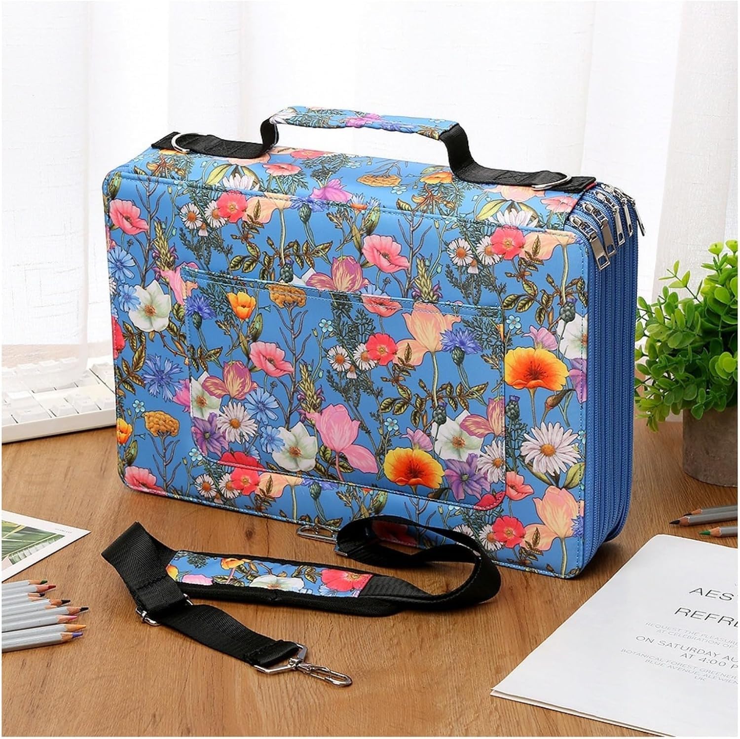 Astuccio per matite colorate, 480 scomparti con cerniera, portapenne per matite, penne, pennarelli, per scuola e ufficio, con astuccio, grande capacità, blu, organizer per borse, Blu, /