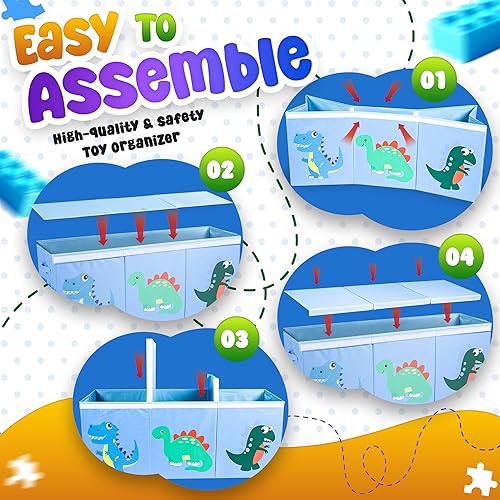 Miniatura 4 de Organizador de almacenamiento de juguetes extra grande para niños, caja de juguetes plegable de 40 x 13 x 16 pulgadas con 3 tapas, divisores y
